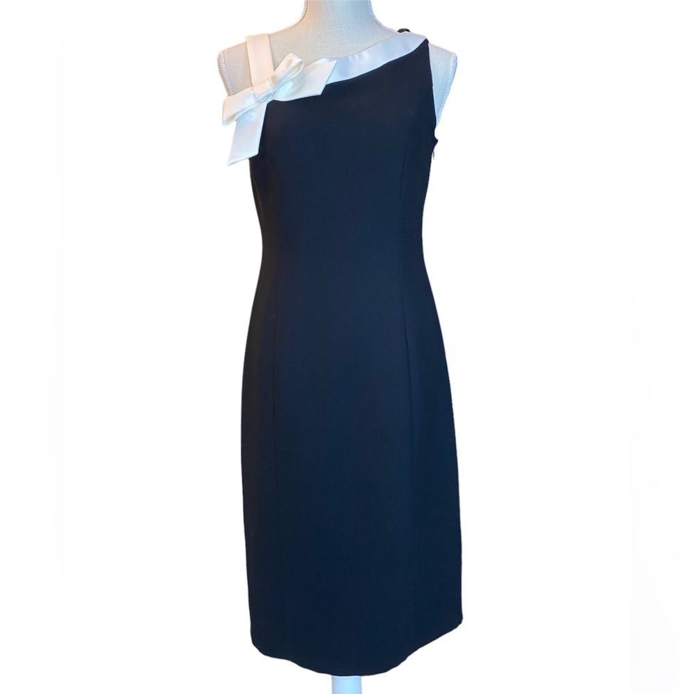 Talbots Black and White one shoulder Shift lined dress size M NWT